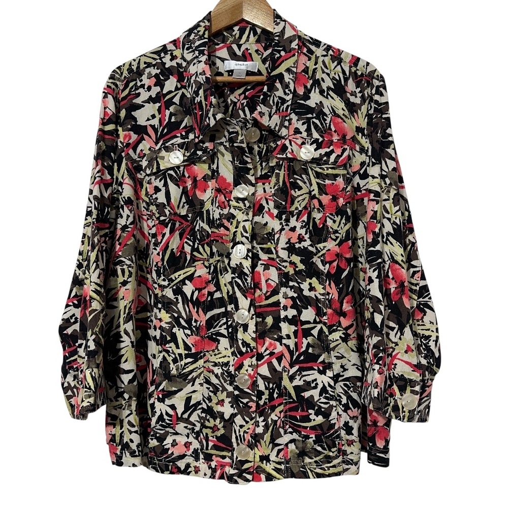 NWT CJ Banks Linen Bld Floral Top Womens Plus Size 2X Button Up Fall Casual